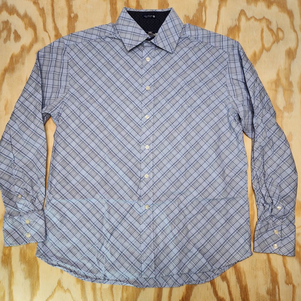 Robert Graham Mens XL Blue Diagonal Plaid Button Up Shirt‎ Navy Flip Cuff - Picture 2 of 5